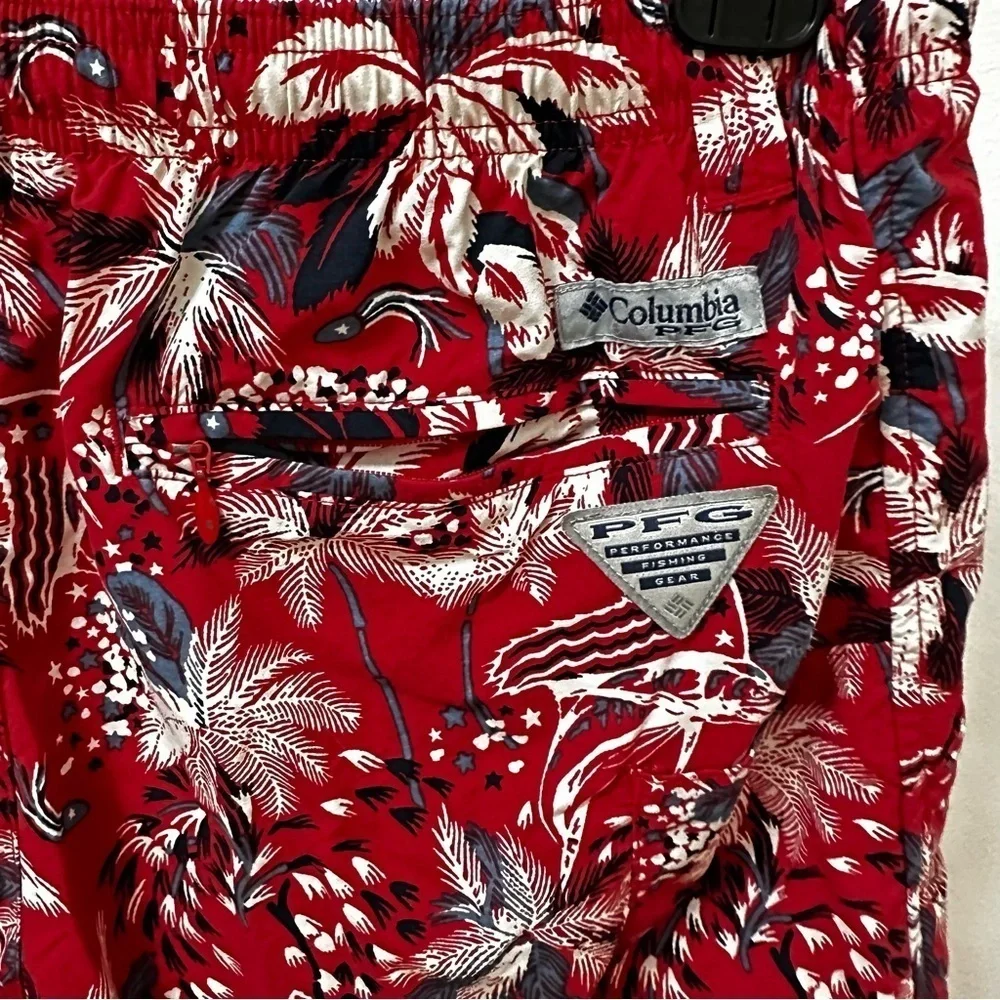 Columbia PFG Swim Trunks Mens small Red Tropical Pockets Mesh Lined Shorts